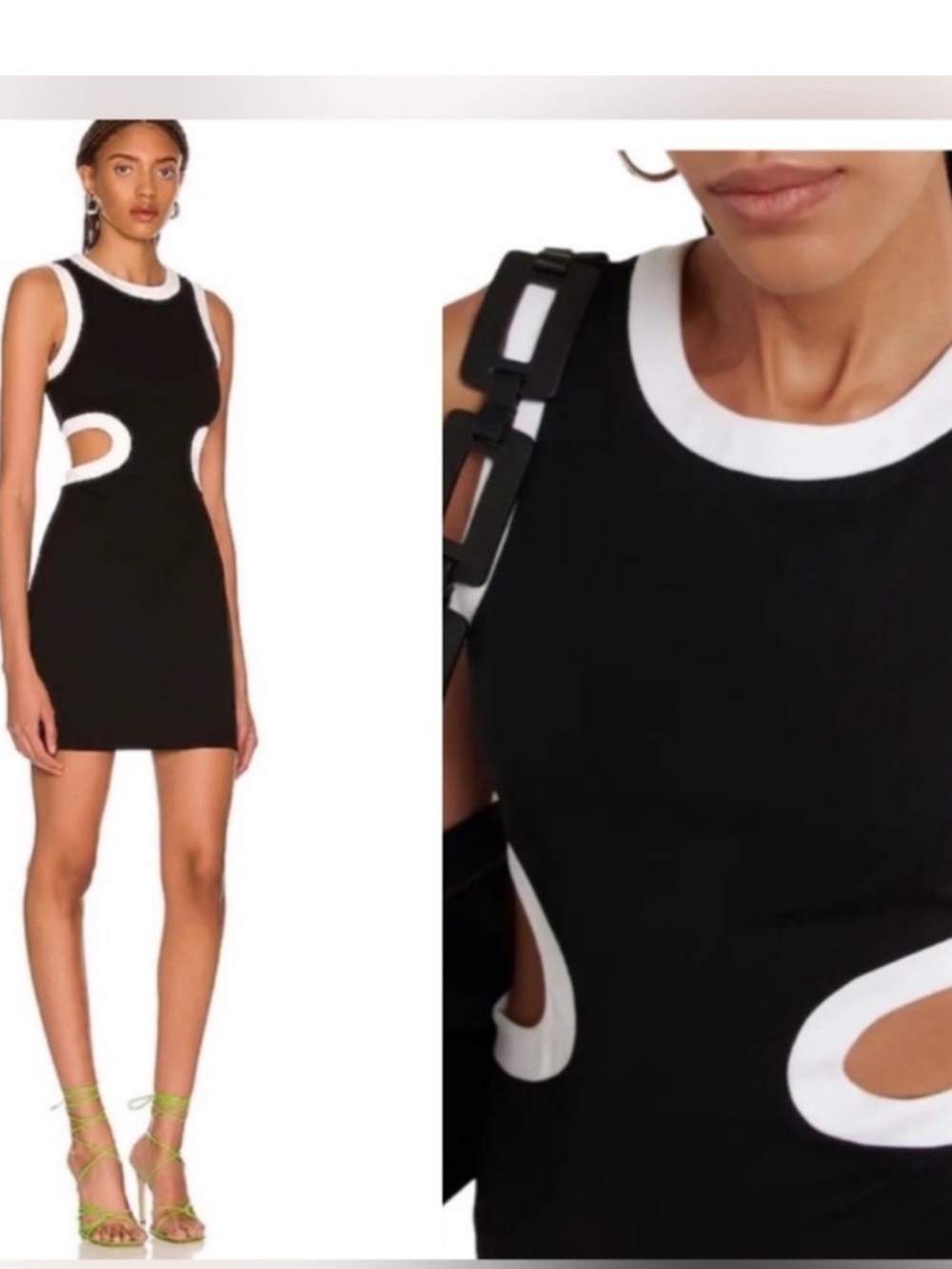 Staud Dress Dolce Mini Cutout White Trim in Black